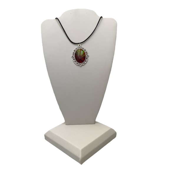 Hand Crafted Fluid Art Necklace Neon Pink Green Pendant by Svetlana Yeung - Picture 3 of 8